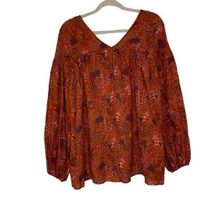 BUCKETLIST Women's Floral Blouse - Rust and Purple